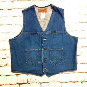 Vintage Wrangler Denim Vest Mens XL Trucker Cowboy Button Down Front Pockets.